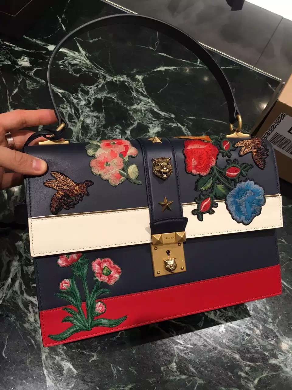 Gucci Cat Lock Leather Top Handle Bag 421998 CWLVT 8640